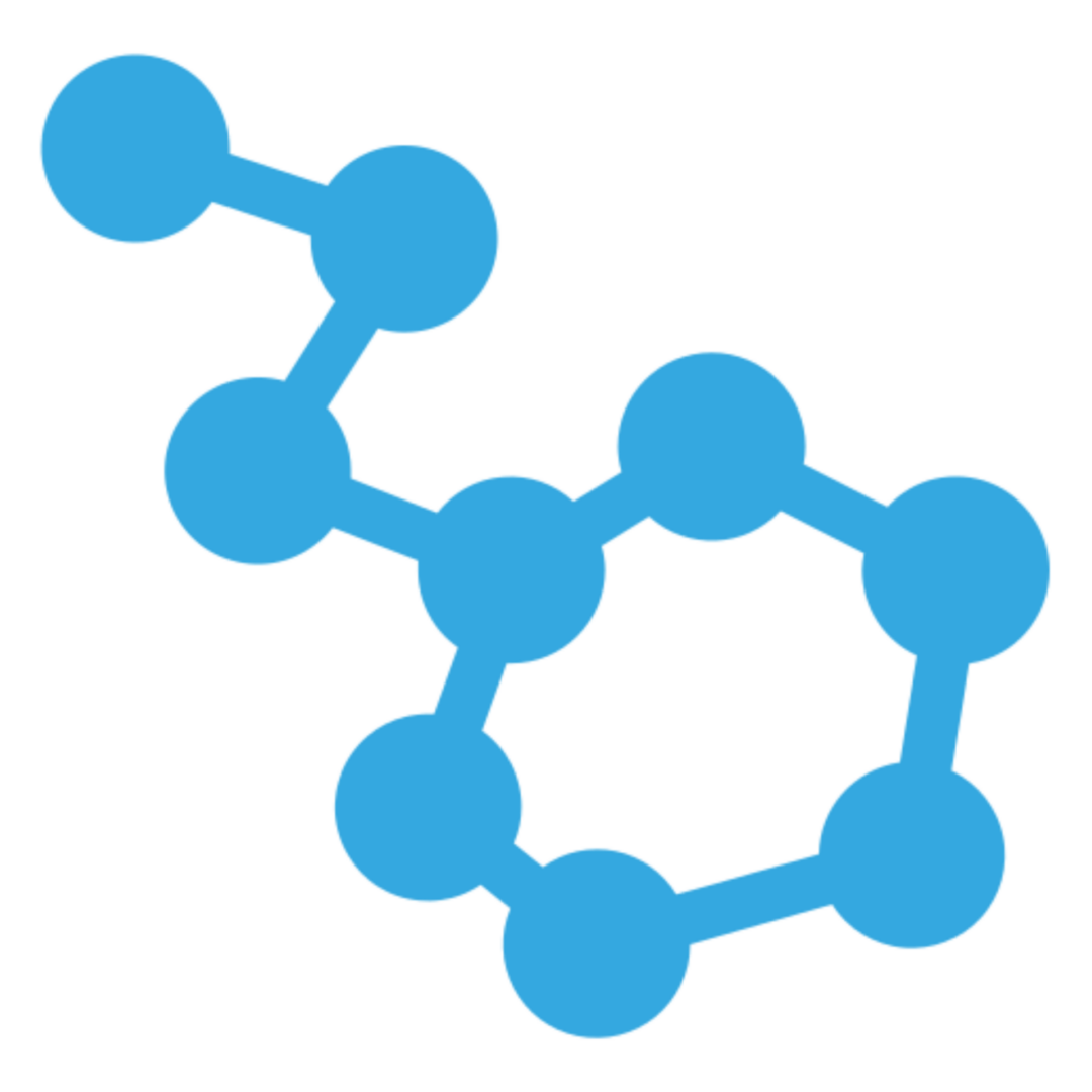 Blue molecular structure on black background.