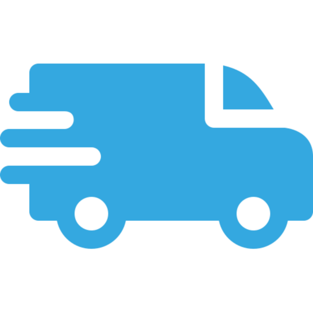 Blue delivery truck icon on black background.