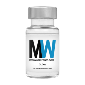 Vial labeled "Glow" from MedWavePeptides.