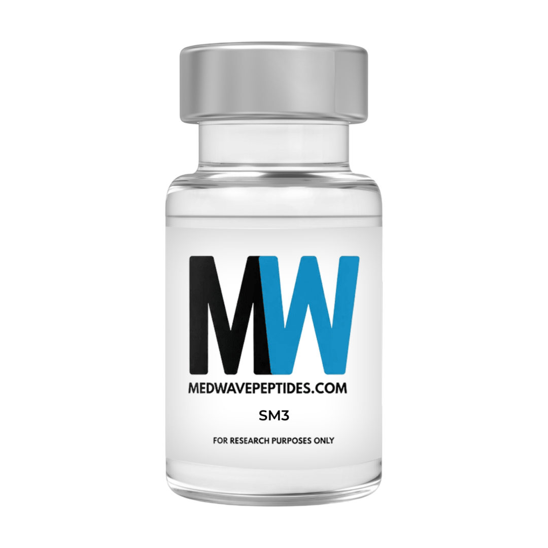 Vial labeled "MedWavePeptides.com" on black background.