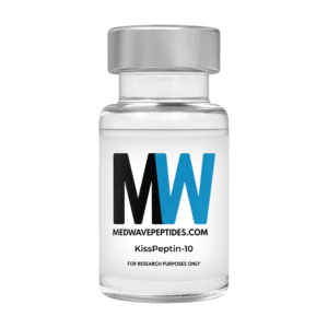 Vial labeled "KissPeptin-10" for research purposes.
